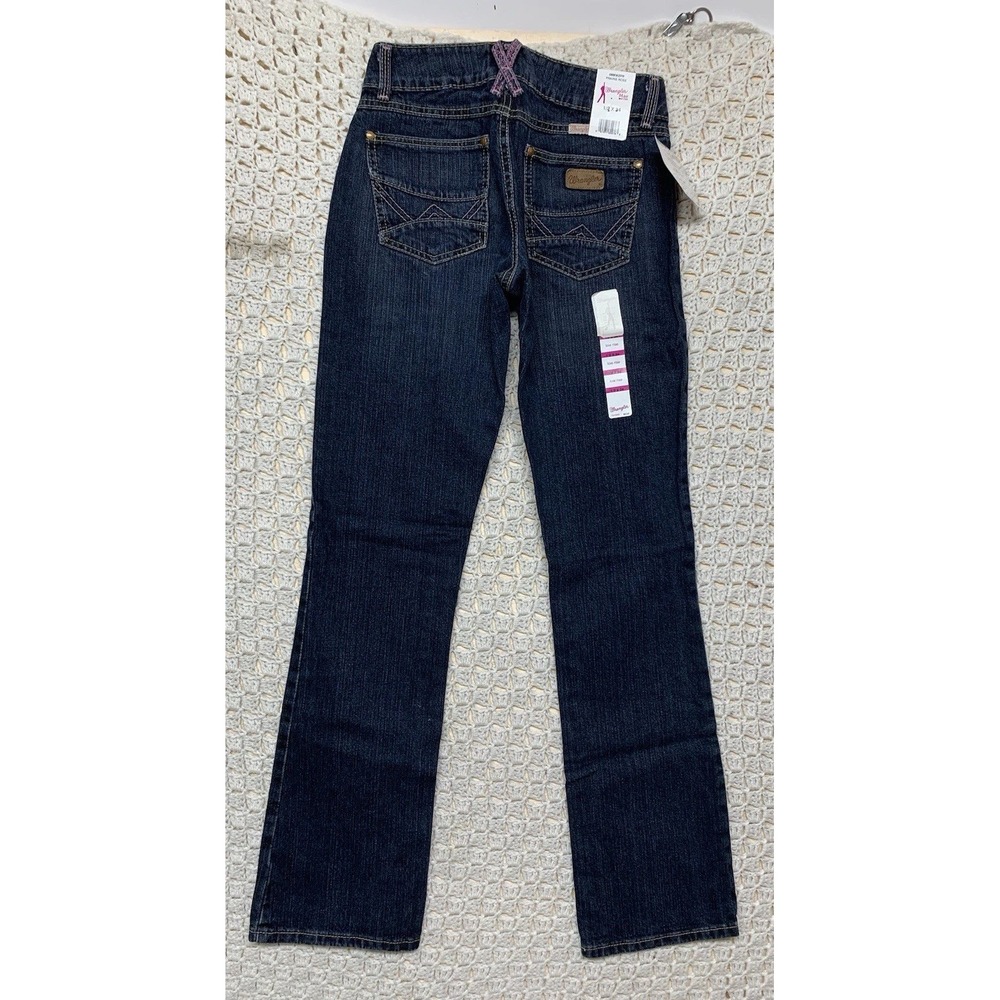 NWT Wrangler Women Jeans Premium Patch 1/2X34 Bootcut‎ Low-Rise Blue Denim Pink